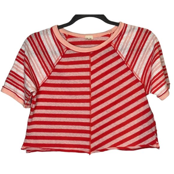 We the Free Prepster  striped short sleeved teeshirt  in coral combo - Picture 1 of 9